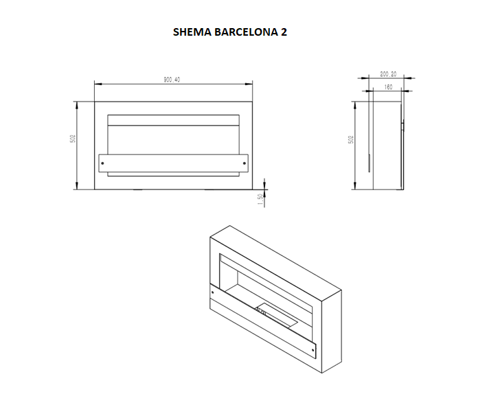 Ekokamin Barcelona 2 - Zidni kamin sa staklom