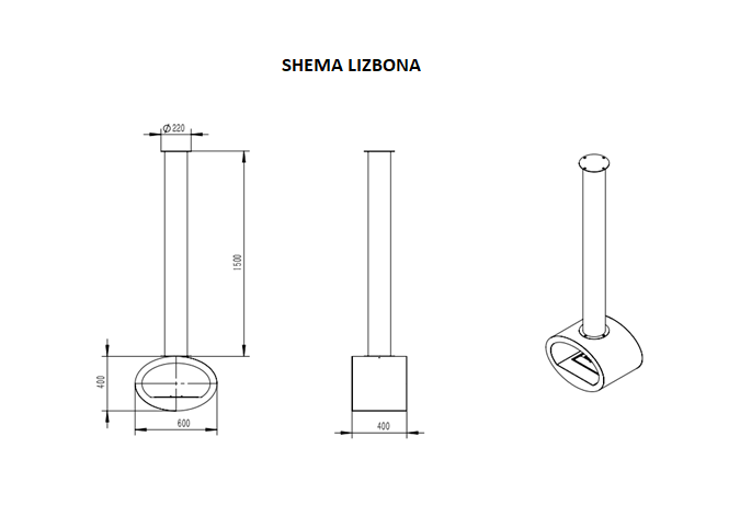 Ekokamin Lizbona - Stropni kamin, črn